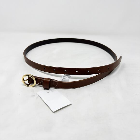 [J. Crew] Brown Genuine Italian Leather Round Gold Buckle Belt NWT Size L/XL - Picture 5 of 6